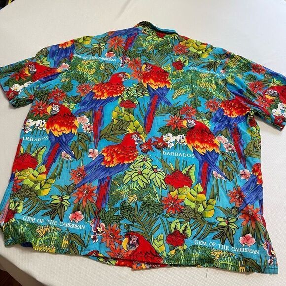 Mens Hawaiian Shirt Gem Of the Caribbean Barbados Carmens Size XL Macaw - Picture 7 of 8